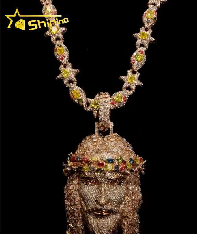 New Trendy Luxury Personalized 3D Design Hip Hop Jewelry Mens Iced Out Jesus Pendant Colored Stone VVS Moissanite Diamond Charms