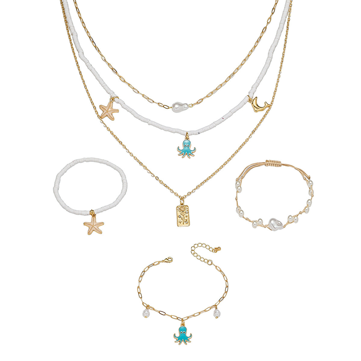 Multi layer starfish ocean series necklace, light , high-end feeling, pearl collarbone chain