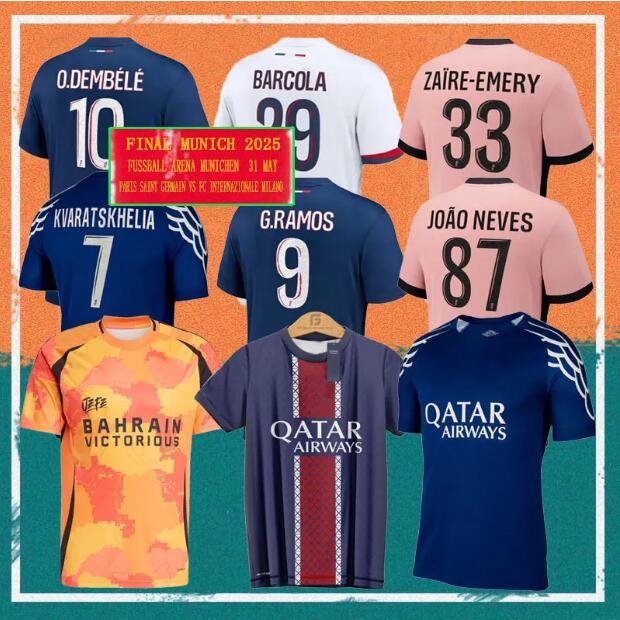 24/25/26 PSGES KVARATSKHELIA O.DEMBELE JOAO NEVES soccer jersey 2025 Fourth D.DOUE BARCOLA Zaire-Emery KIMPEMBE MARQUINHOS RAMOS Football shirt kids kit uniform