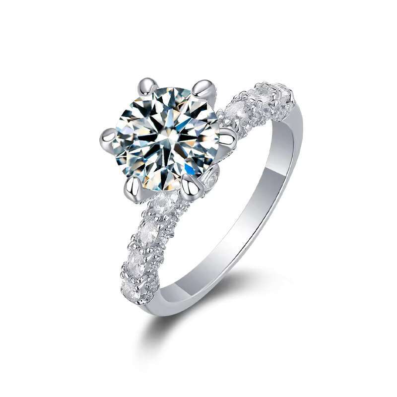 2ct Moissanite Diamond Round Cut Jewelry 925 Sterling Silver Engagement Wedding Ring for Women