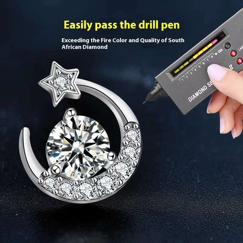 Delicate Summer Ear Jewelry Moissanite 925 Sterling Silver Star Moon Earrings Ear Studs with Needle Design
