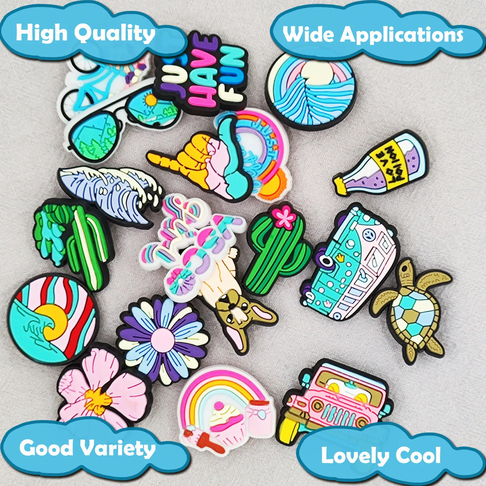 25Pcs Summer Collection Theme Shoe Charms For Bubble Slides Sandals PVC Decorations Accessories Christmas Birthday 250528