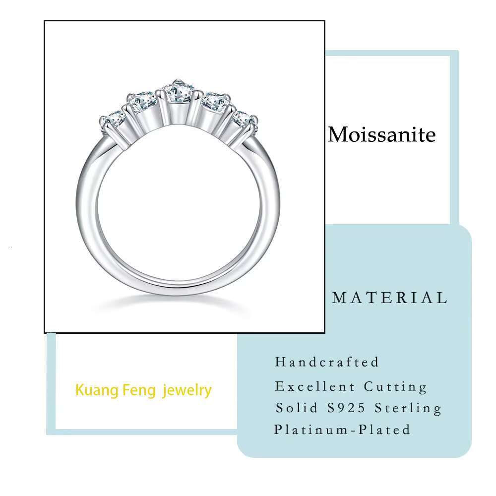 Hot Sale Five Stone Moissanite Ring 925 Sterling Silver Elegant Band Classic Style Wedding Engagement Jewelry for Women