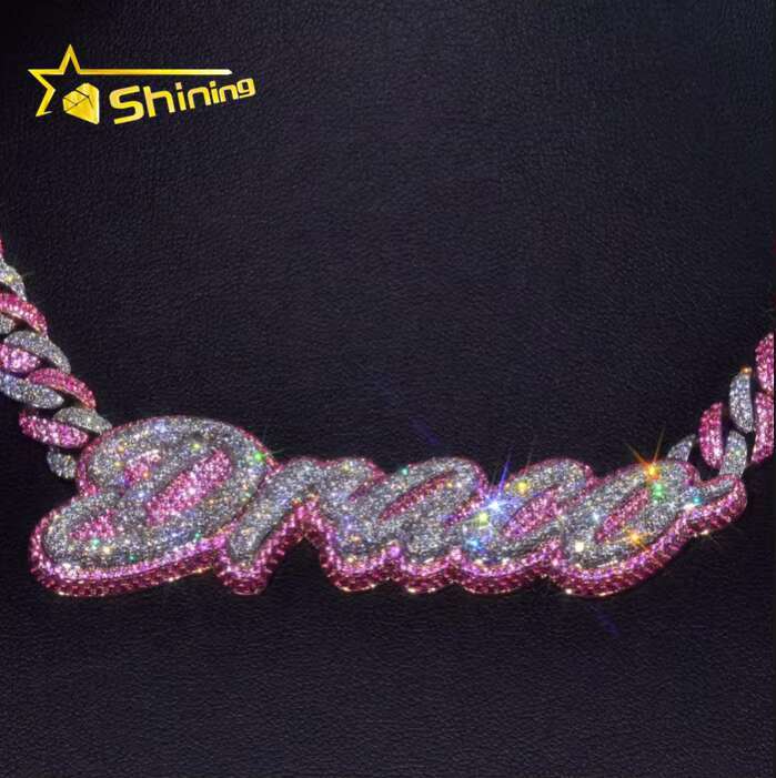 New Arrivals Natural Earth Mined Diamonds 925 Sterling Silver Custom Pink Moissanite Letter Pendant Diamond Cuban Chain Necklace