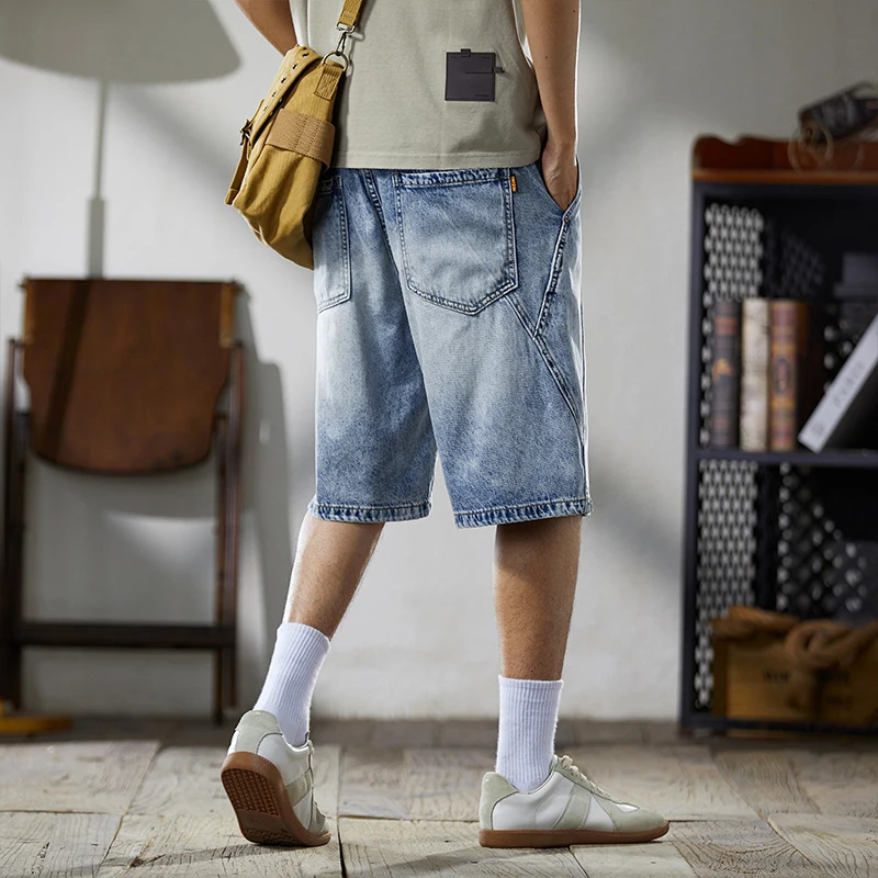 XY9940 Trendy casual American vintage denim shorts mens summer thin section personalized multi light blue five-minute pants 250530