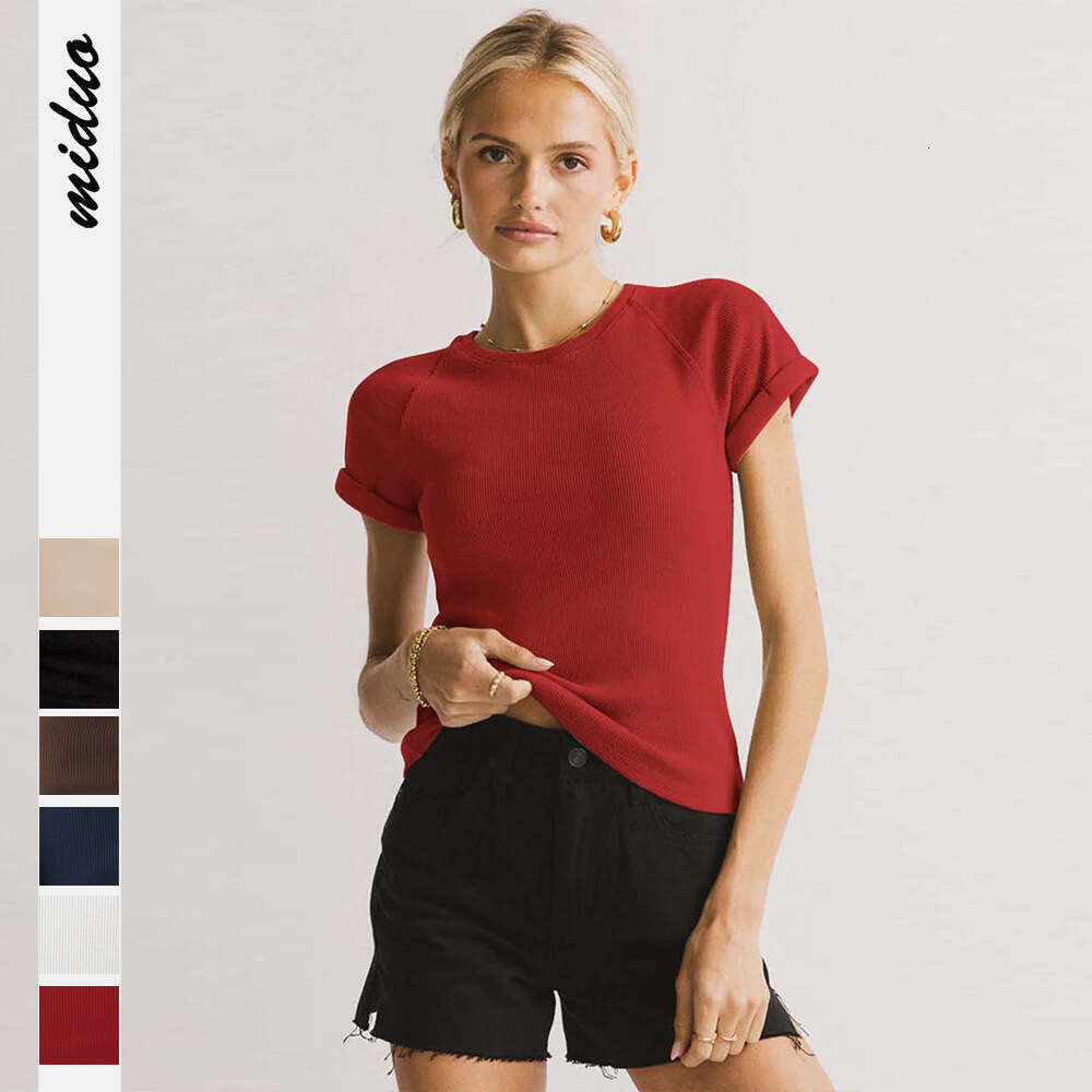 New Round Neck Versatile Short Spring Summer Knit T-Shirt Y2K Raglan Sleeve Top