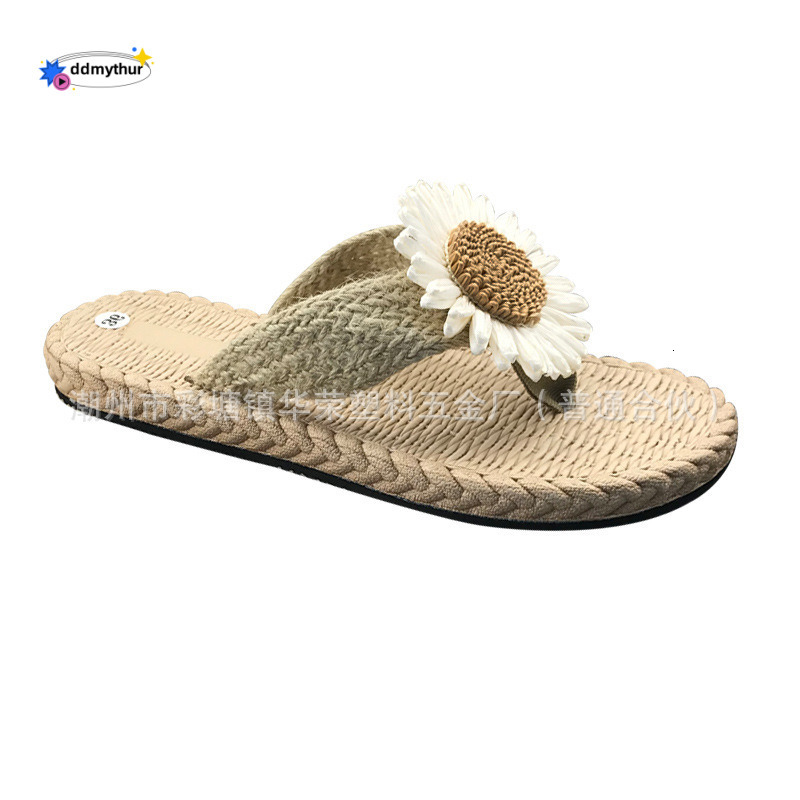 Flip-Flops Hemp Rope Straw Woven Shoes Summer New Outdoor Daisy Slippers Women Flat Low Heel Slip-On ddmythur