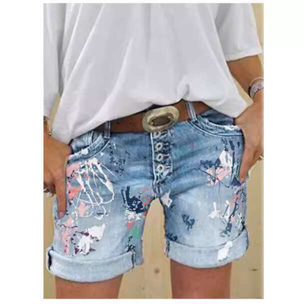 Denim Shorts Jeans Shorts Women S Denim Shorts Button Up Slim Fit Hot Half Length Printed Versatile Stretch Casual Pants Ripped Short Jeans
