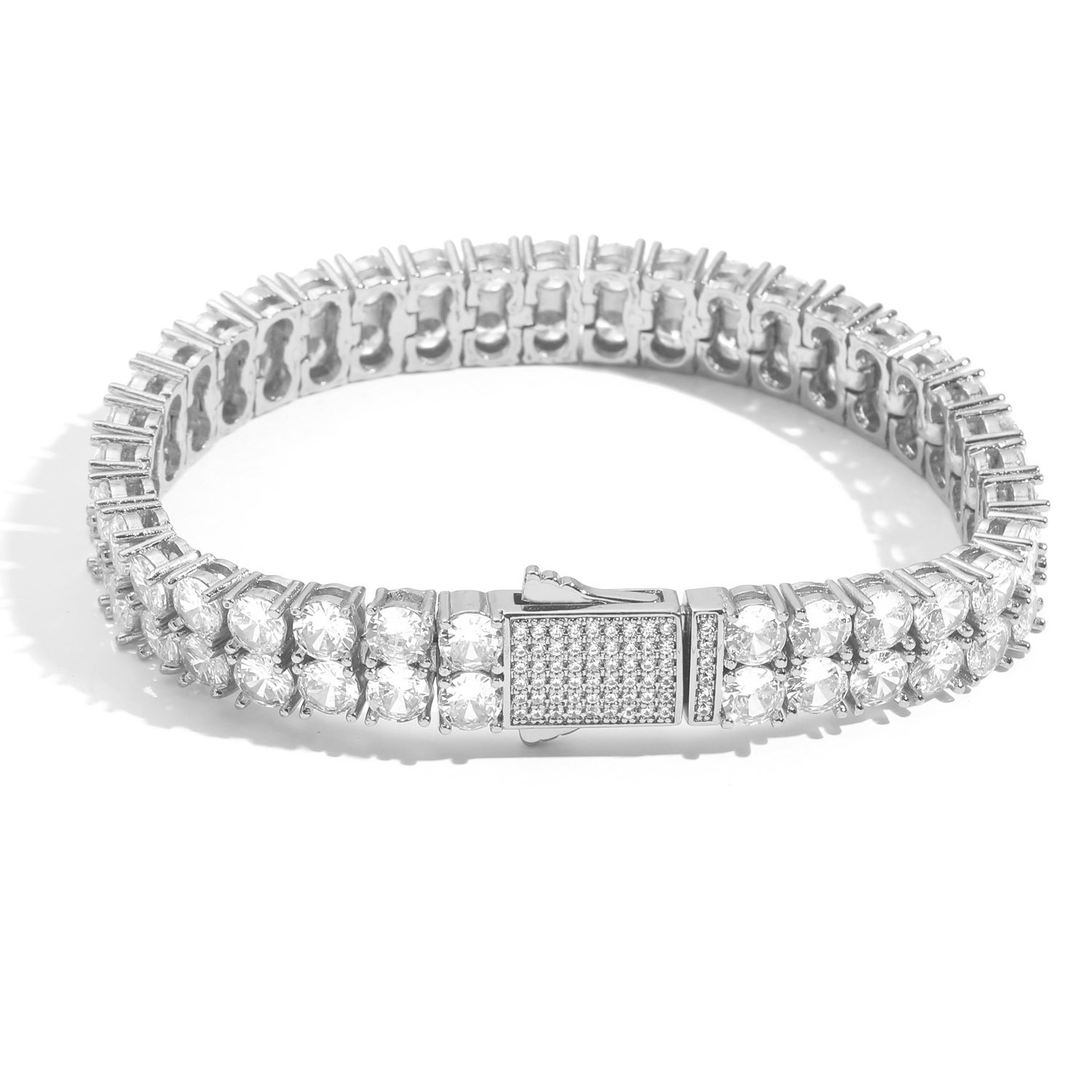 INS Fashion Brand Hip Hop Bracelet Mens 5mm Double Row Full Diamond Moissanite Bracelet Hip Hop Spring Buckle Collar Chain Mens Tennis Chain moissanit