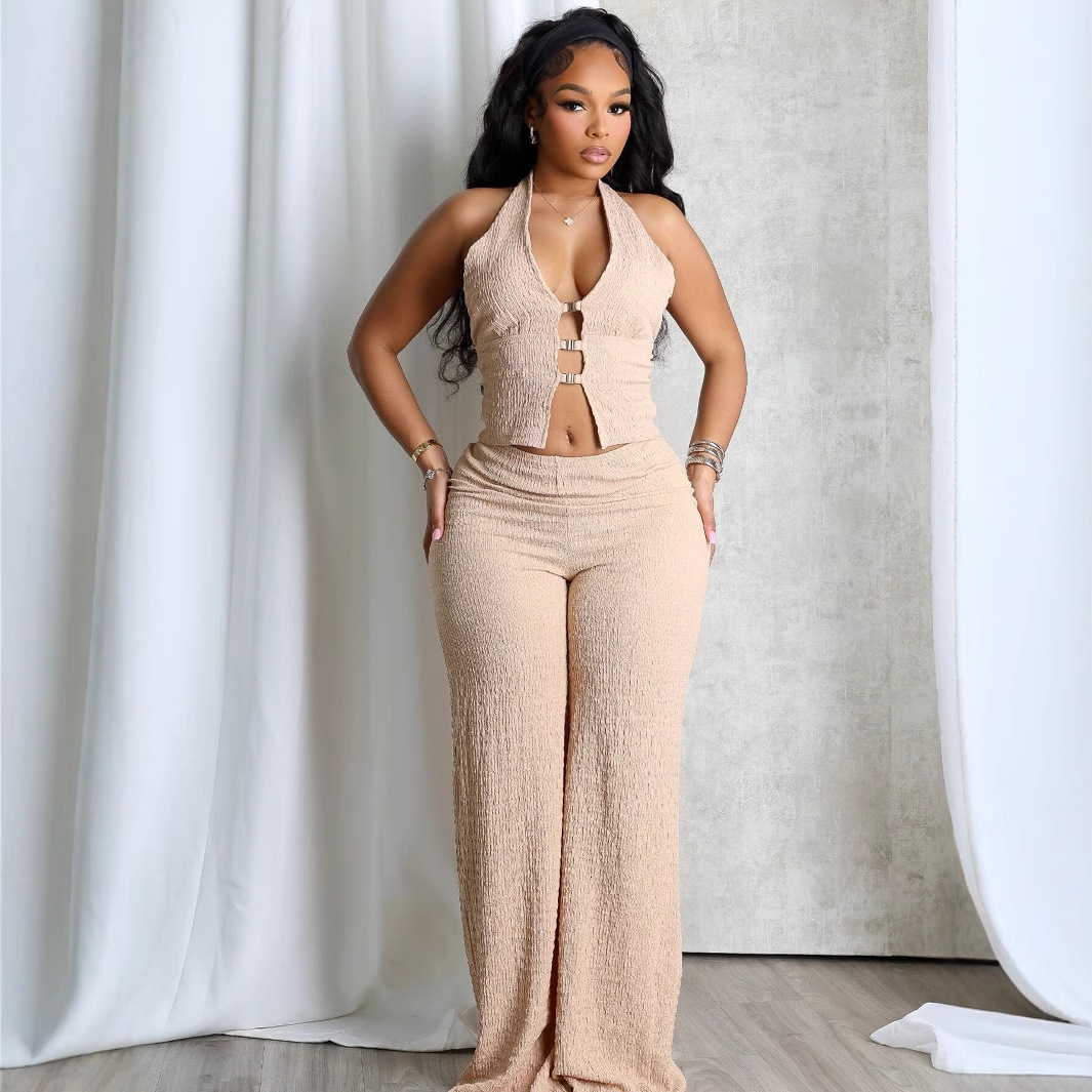 Designer T Shirt Summer New Amazon Hot Selling Halter Neck Sleeveless Backless V Neck Tube Top Button Sexy Fashion Jumpsuit Essentials Summer Dress