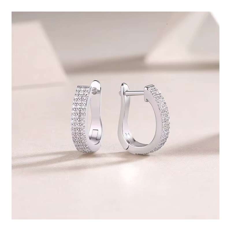 Free Design D Color VVS Moissanite 18K Platinum Plated Earrings New S925 Silver Three-Row Diamond Elegant Style