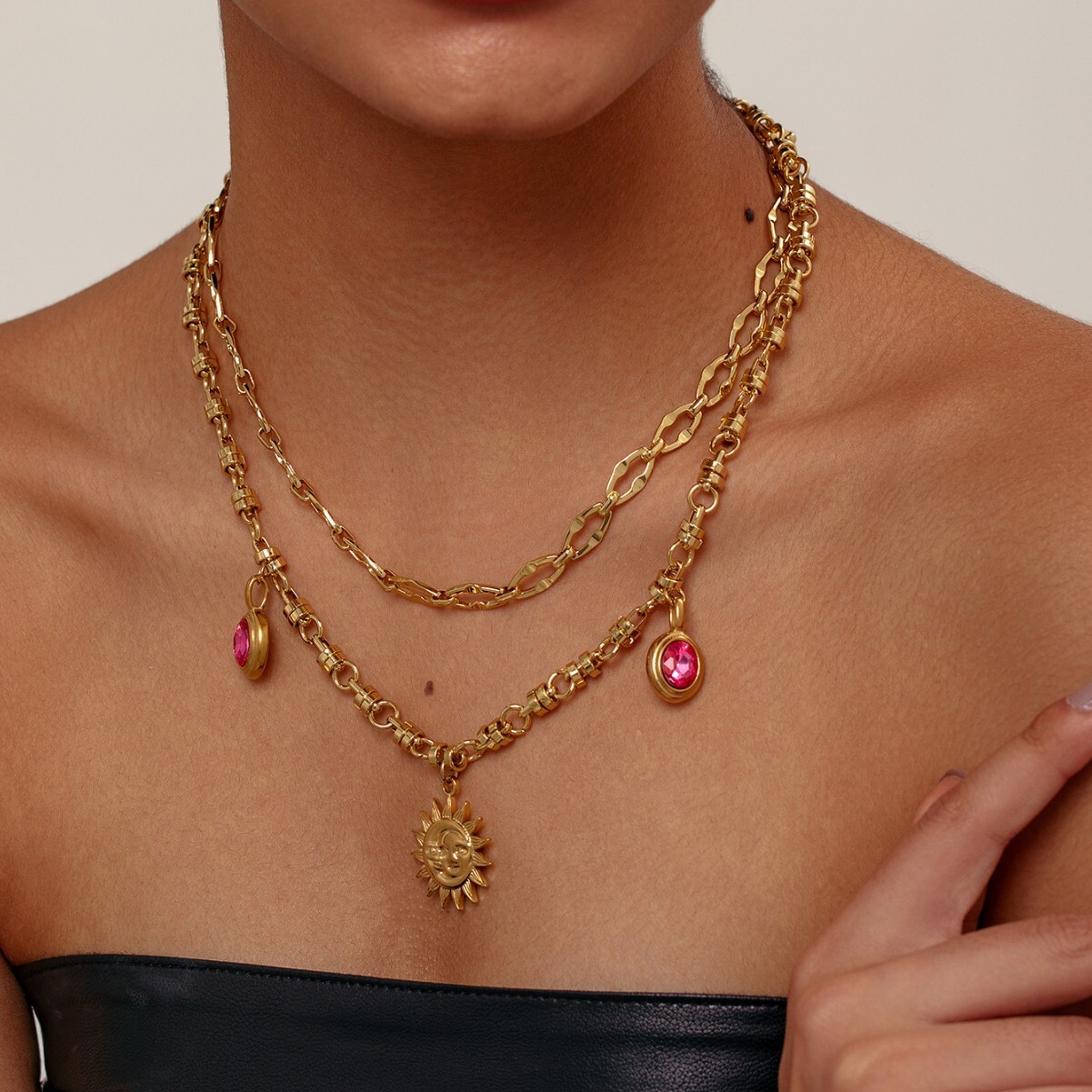 Colorful Glass Bead Choker Necklace Bracelet Ins Style Exquisite Titanium Steel Gold Plated