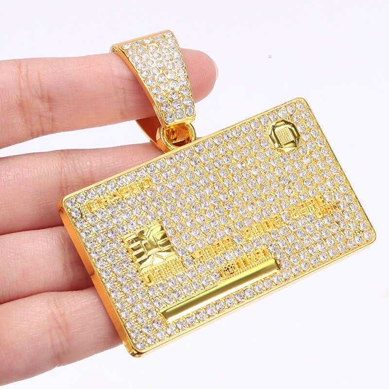 Hip Hop Bank Card Rectangular Alphabet Number Pendant Full Dia Cuban Necklace Men's Jewelry Set