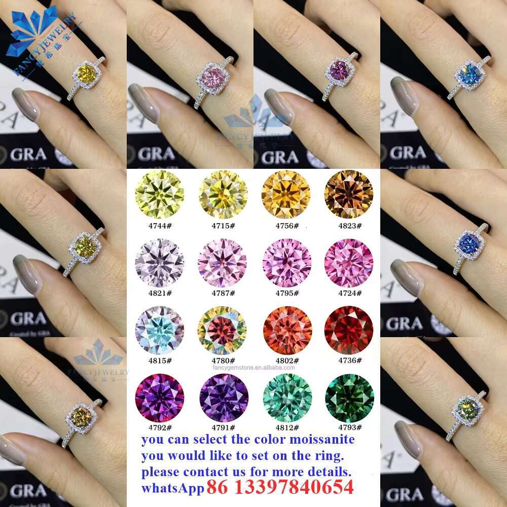 Iced Out Diamond Wedding Ring 1CT 6.5mm Pass Diamond Tester Blue Red Yellow Green Black K Gold Plated Moissanite halo Ring