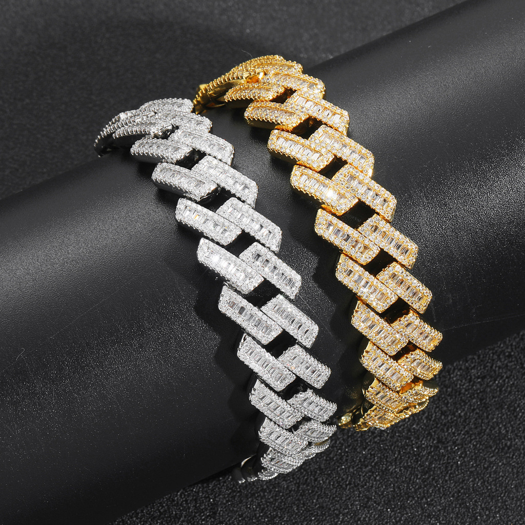 New 16mm T Square Mixed Moissanite Cuban Chain Personality Trendy Mens Hip-Hop Bracelet Niche Fashion Accessories moissanite