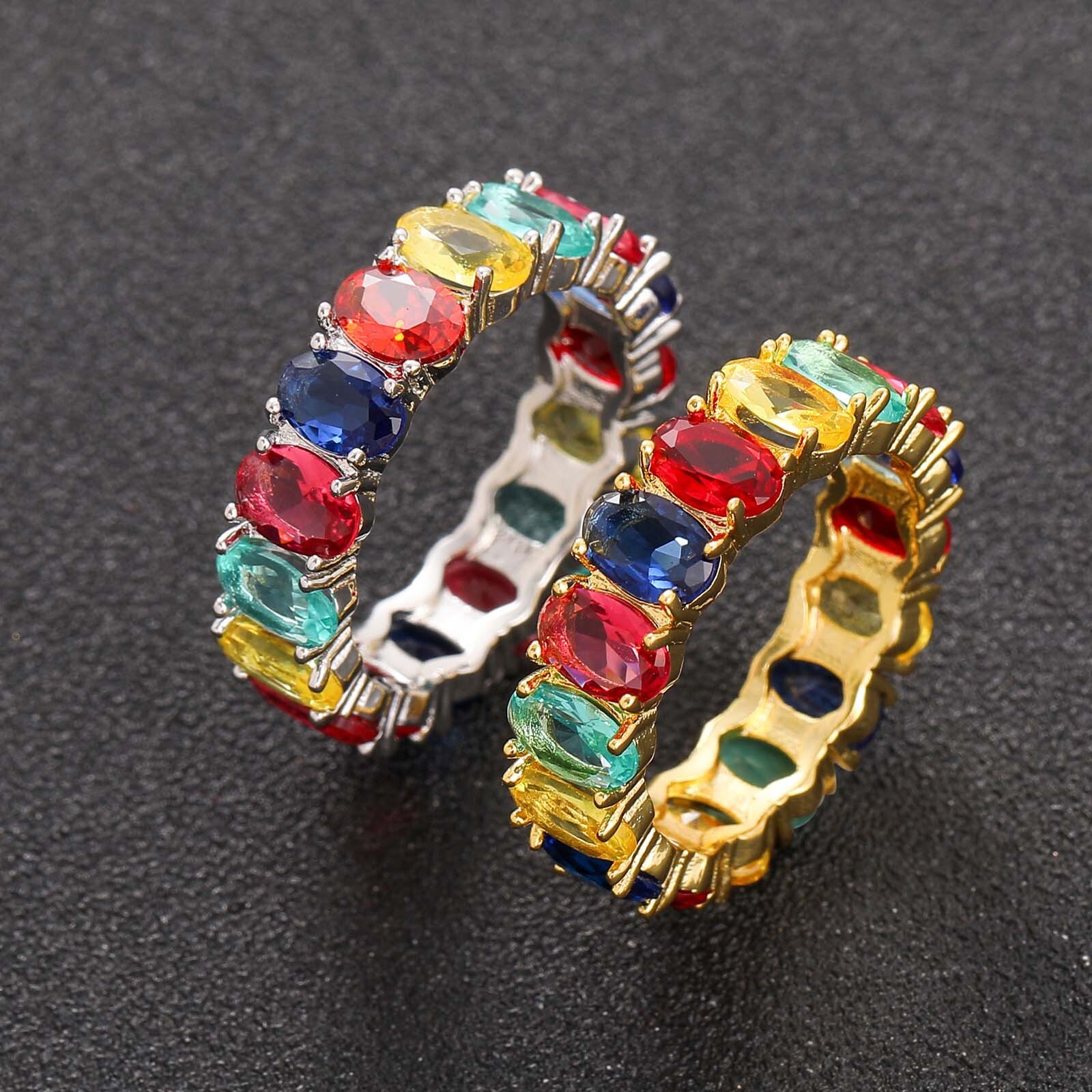 Hip Hop Colorful Moissanite Ring Simple and Personalized Oval Moissanite Ring for Male and Female Couples Hip Hop Ring moissanite