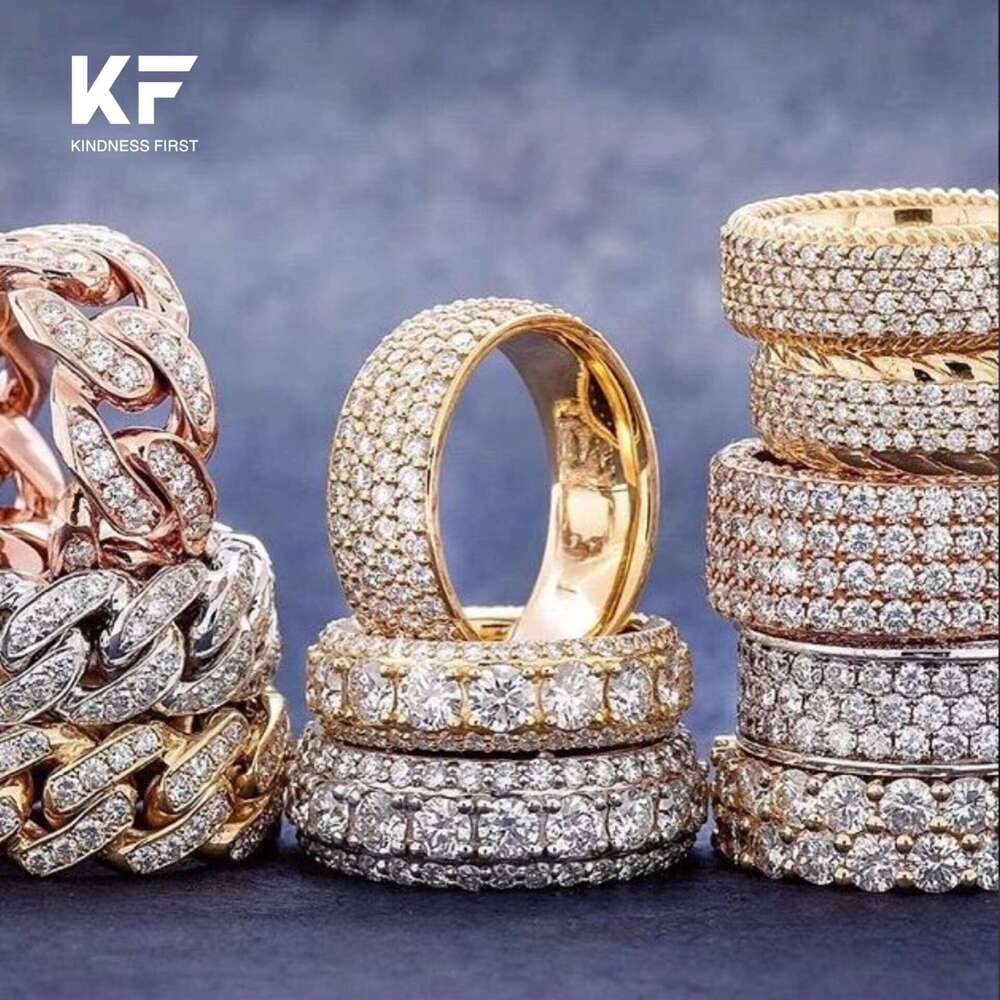 Custom Cuban Style Sterling Sier Hip Hop Men's Rings Iced Out VVS Moissanite Passes Dia Test