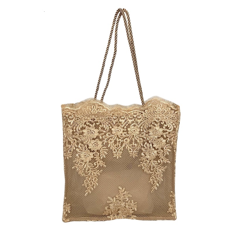 designer 2025 Embroidered Hollow Matte Silk Hot-Selling Straw Woven Handbag Travel Vacation Beach Bag Lace Bag