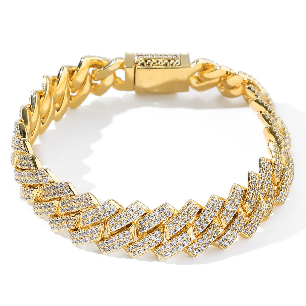 Hip Hop Bracelet Micro Inlaid Moissanite Bracelet Mens Bar Cuban Chain 14mm Diamond Cuban Bracelet moissanite