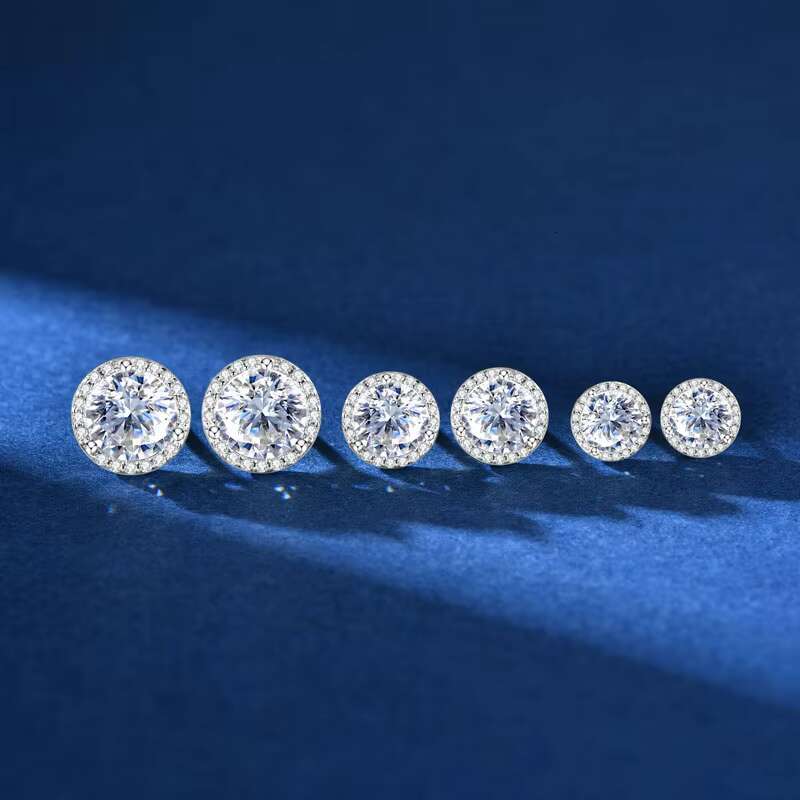 Sparkle 1ct 2ct 3ct 5mm/6.5mm/8mm Multi Size Moissanite 925 Sterling Silver Stunning Halo Round Earrings