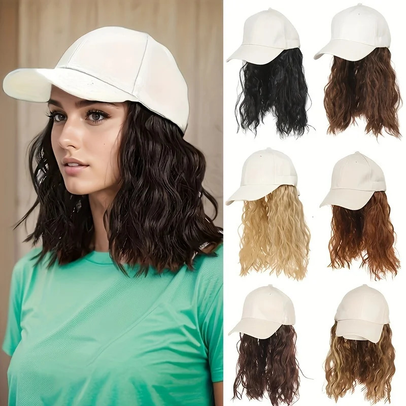Hat Wig for Women Short Wave Baseball Cap Wig with Curly Synthetic Hair Extensions Adjustable Brown Black Baseball Hat Wig 250530