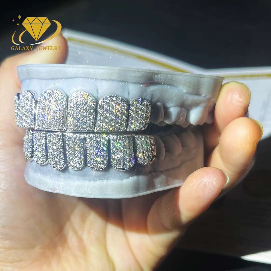 Custom Hip Hop Teeth Grillz Perm Cut Straight Sculpt 8 Top 8 Bottom S925 Iced Out Moissanite Grillz