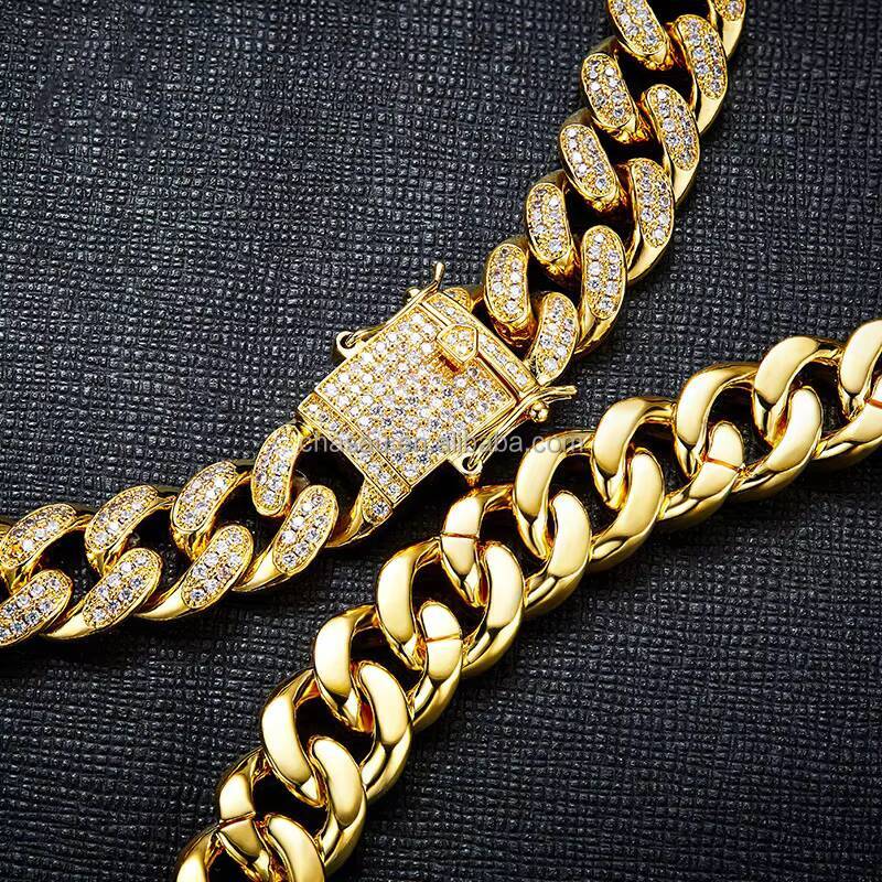 Hip hop jewelry design heavy ordinary containment cubic zirconia hip-hop popular men's necklace Cuban chain