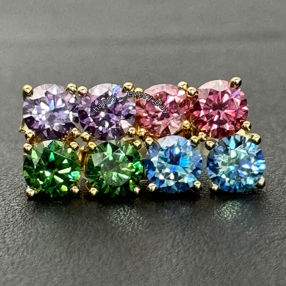 New Trend Moissanite Lab Diamond Earring Women Men Gifts Colorful Blue Green Pink 14K Gold Plated 925 Sterling Silver Ear Studs