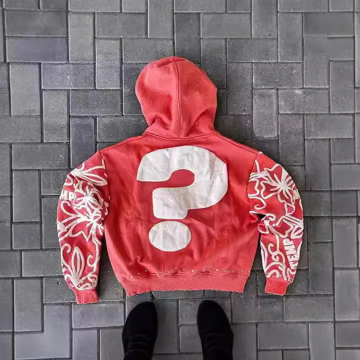 American letter foam print street trend Y2K destruction hoodie loose pullover sweater 250529