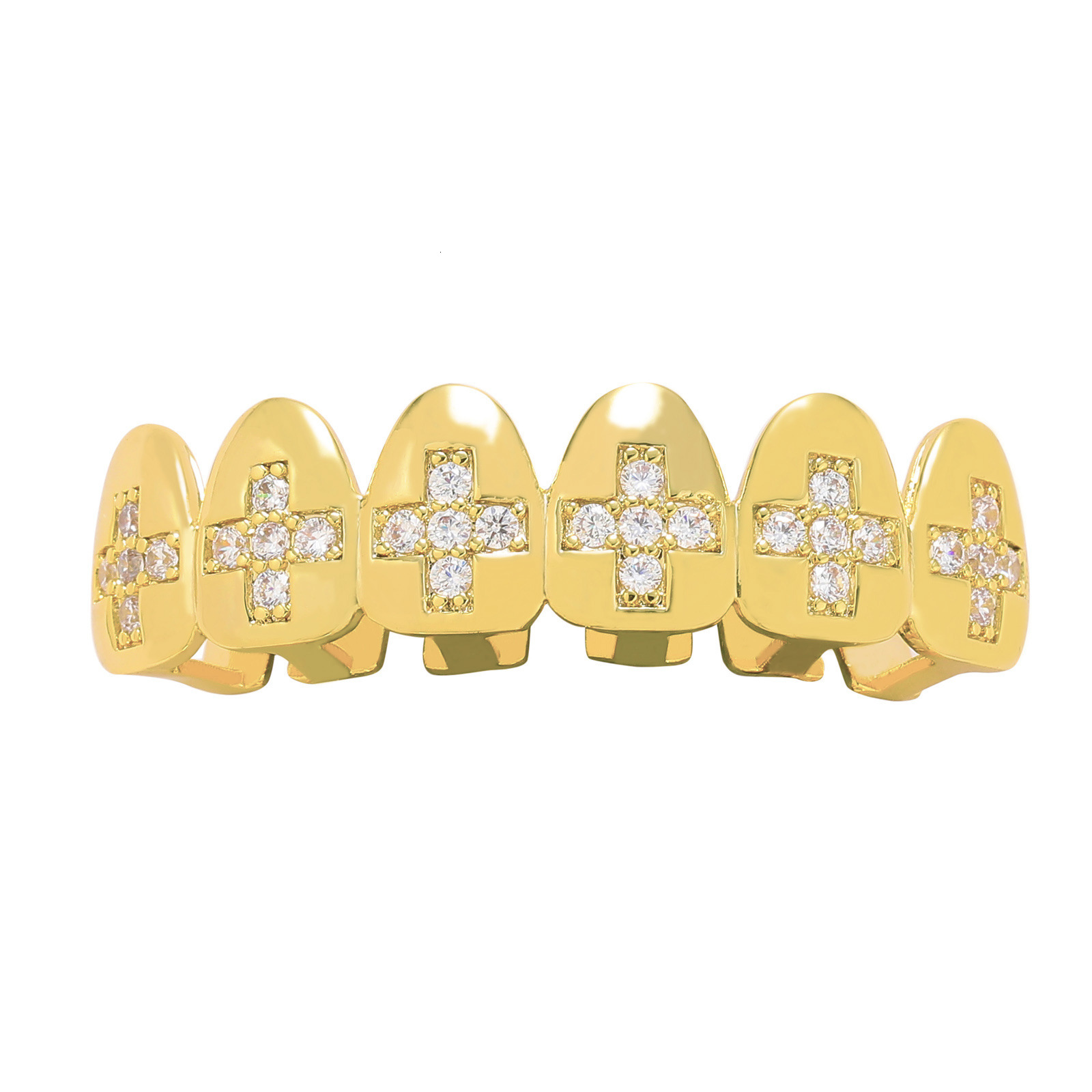 Hip Hop Teeth Set with Cross and Moissanite Teeth Set for Halloween Funny Men Personality Big Gold Teeth Grillz moissanite