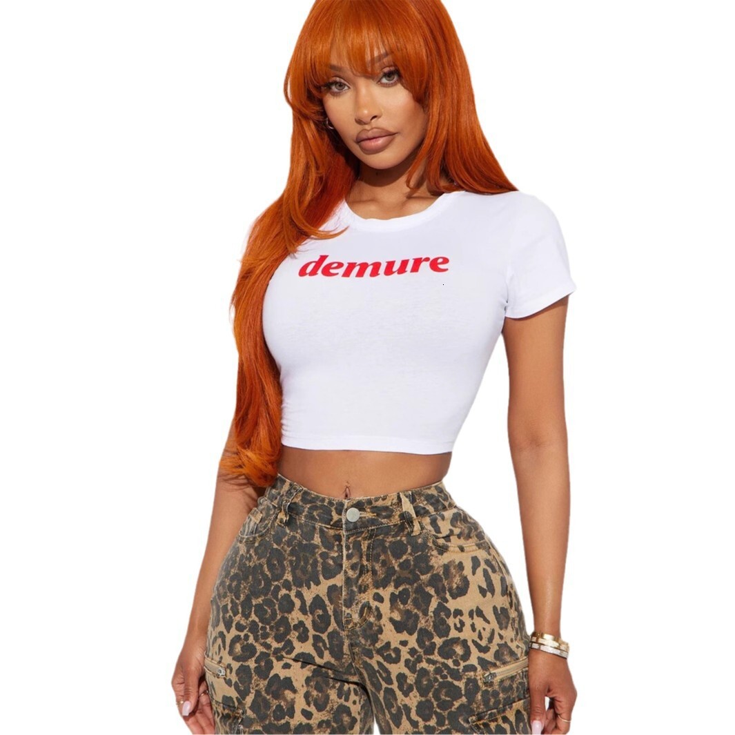 Designer T Shirt Autumn New Cross Border European And American Slim Sexy Fashion Hot Girl Round Neck Crop Top Short Sleeve T Shirt Essentials Summer D