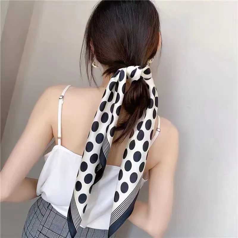 1PCS Spring/Summer Fashion 70 Square Scarf Decorative Silk Scarf Black and White Polka Dots Korean Edition Scarf Fashion W250602