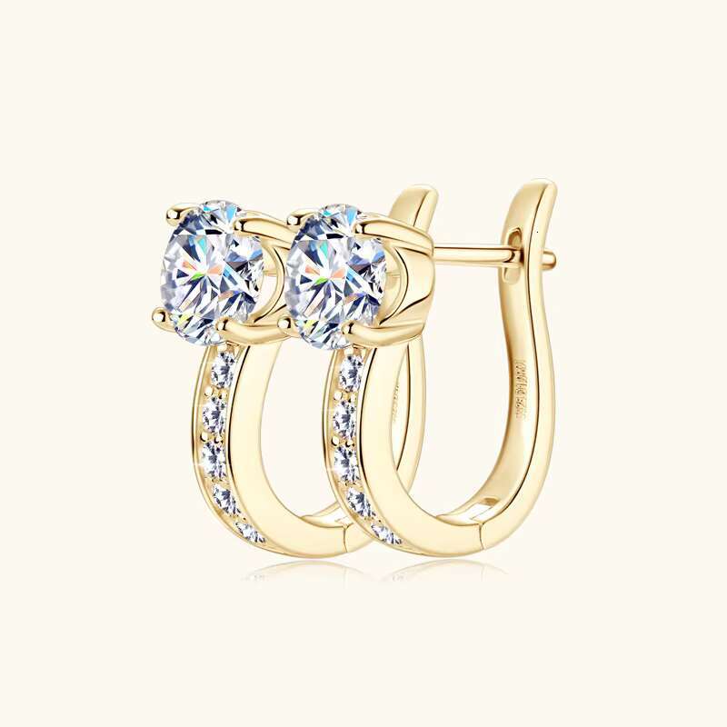 Simple 925 Sterling Silver Shiny Moissanite Chunky 18k Gold Plated Hoop Earrings for Women