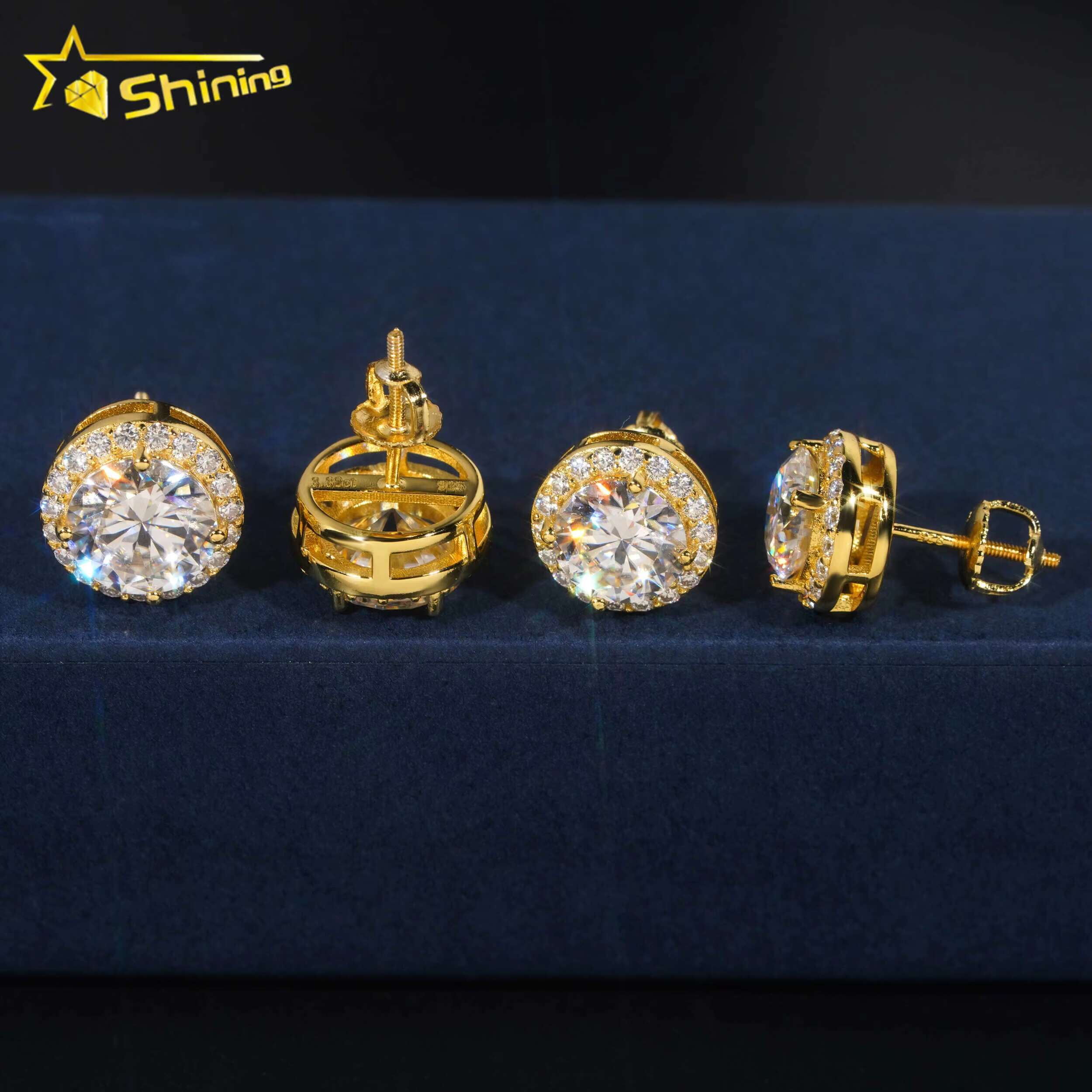 Hot Selling Hip Hop Style 6.5MM 8MM 9MM 925 Silver Halo Design Moissanite Diamond Stud Earrings