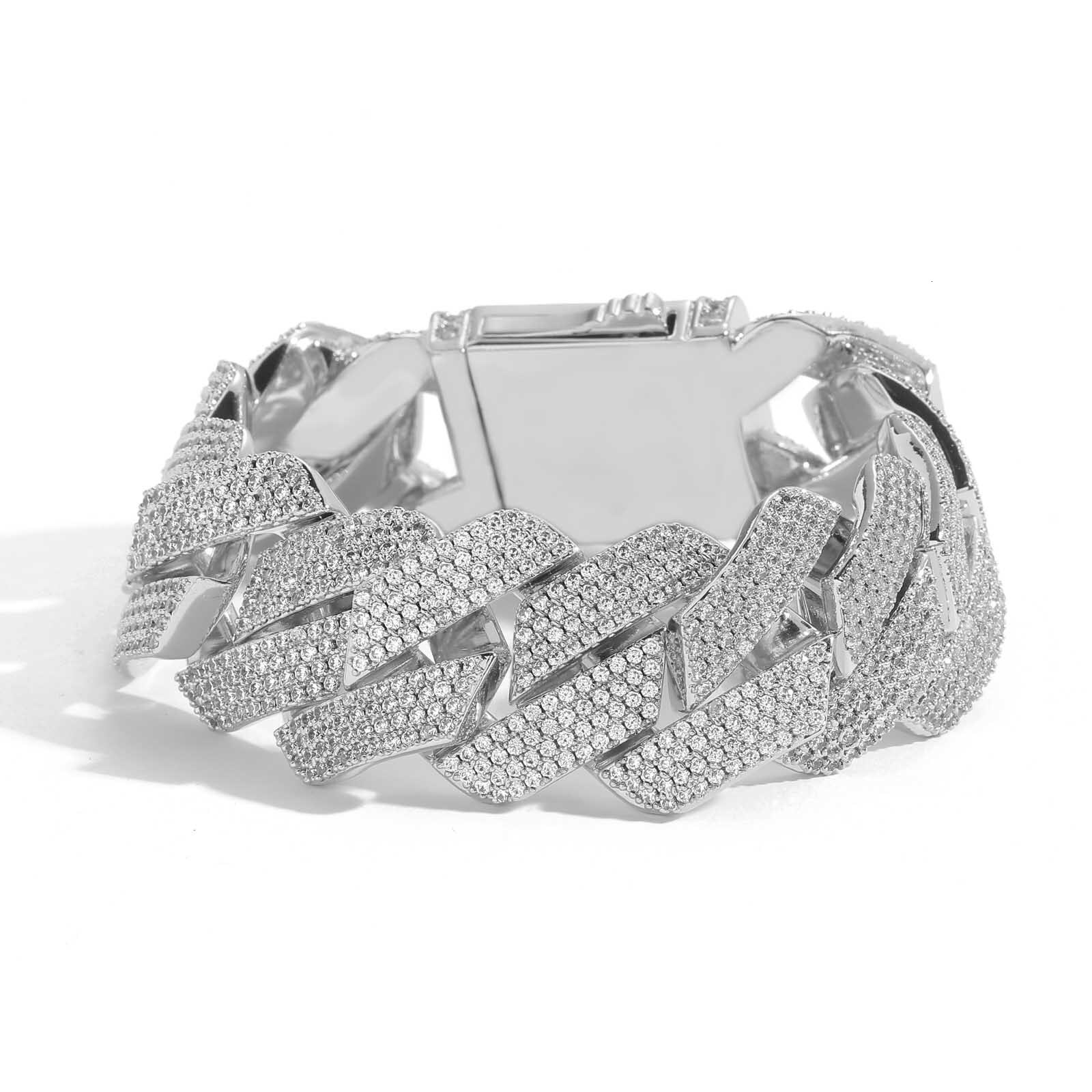 Hip Hop Bracelet 22mm Four Row Moissanite Diamond Cuban Chain Pink and White Moissanite Personalized Mens Spring Buckle Bracelet moissanite