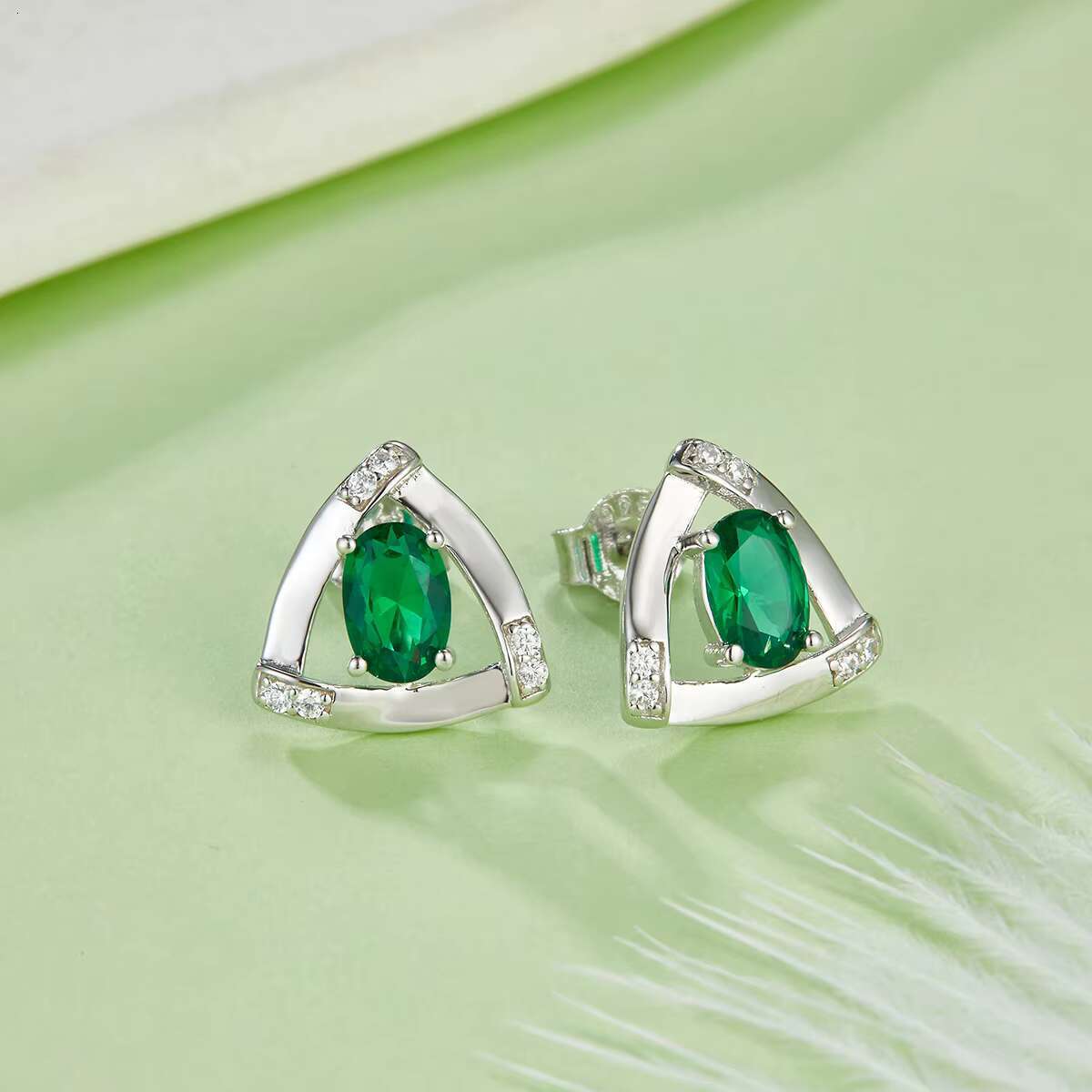 Original Jewelry Triangle 925 Sterling Silver Emerald Ruby Sapphire Vvs Gra Oval Cut Moissanite Earrings