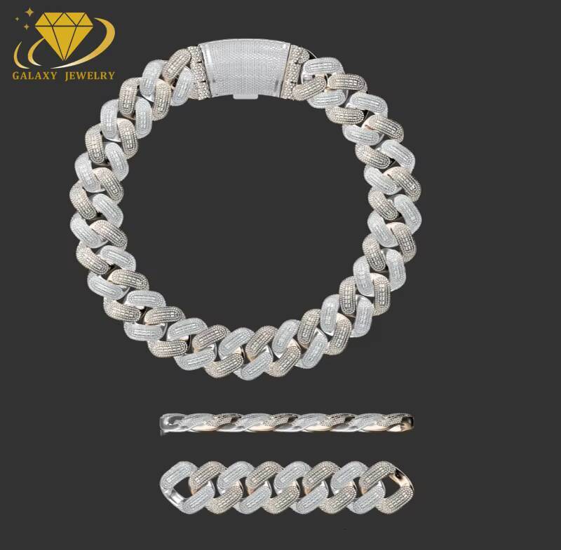 Mossanite Hip Hop Jewelry 26mm 8inches Pass Dia Tester Sier Baguette Moissanite Iced Out Cuban k Bracelet for Mens