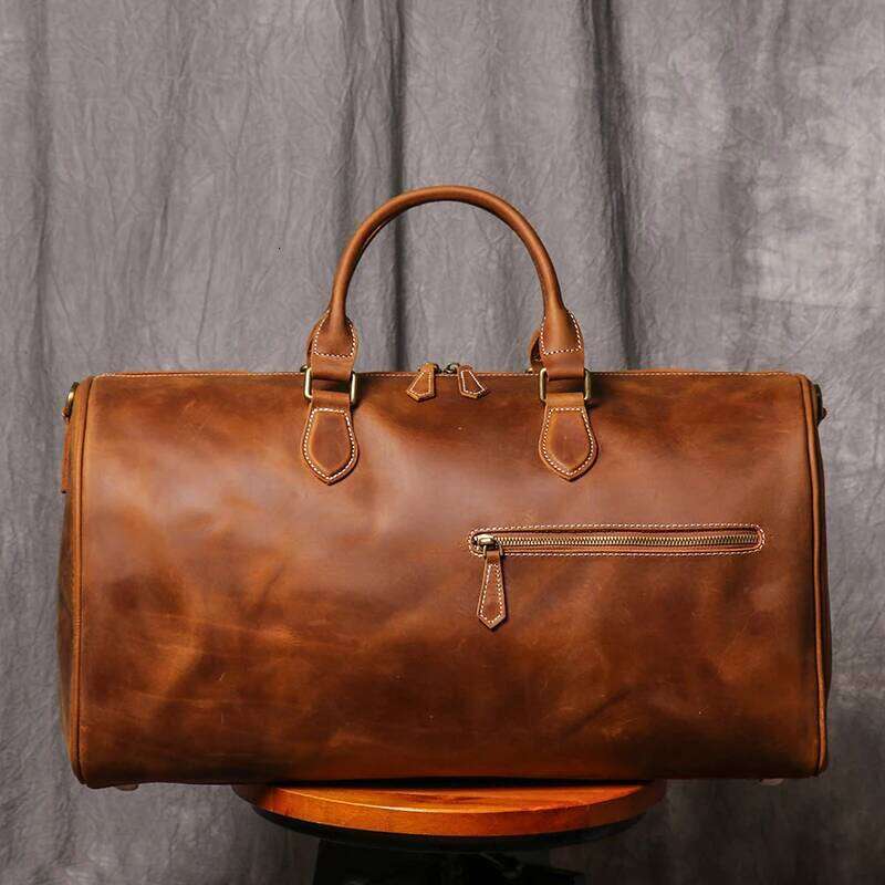 Leathfocus Men's Cowhide Travel Women's Weekend Handbag Large Capacity Vintage Duffle Crazy Horse Leather Laptop Bag