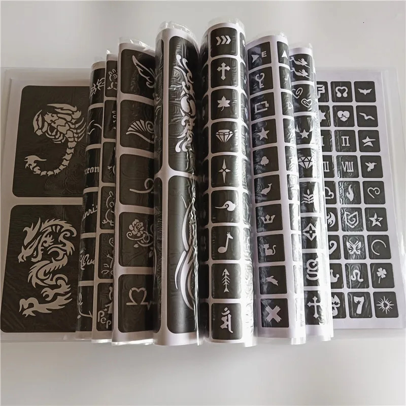 40 Sheet 1000 Maps Airbrush Glitter Tattoo Stencil Woman Girl Kids Drawing Template Small Flower Butterfly Cartoon Stencil 250530