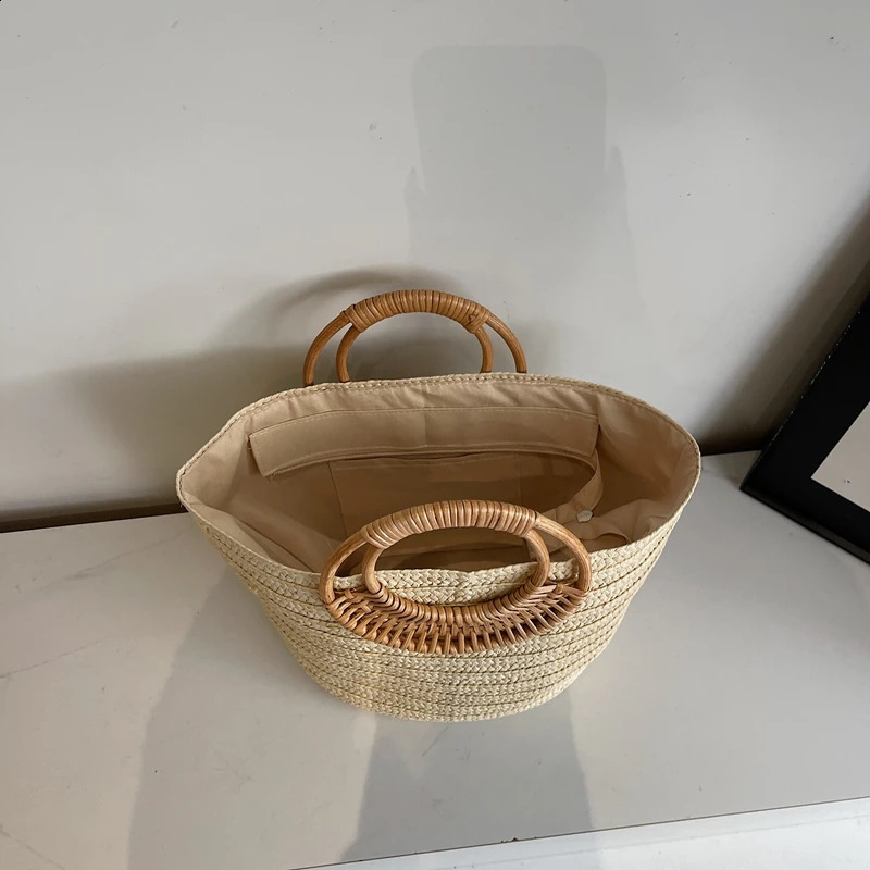Straw Beach Handbag Handmade Woven Bag Raffia Rattan Tote Women Bohemian Summer Travel Bag Large Capacity Basket Shopping Ba 250530
