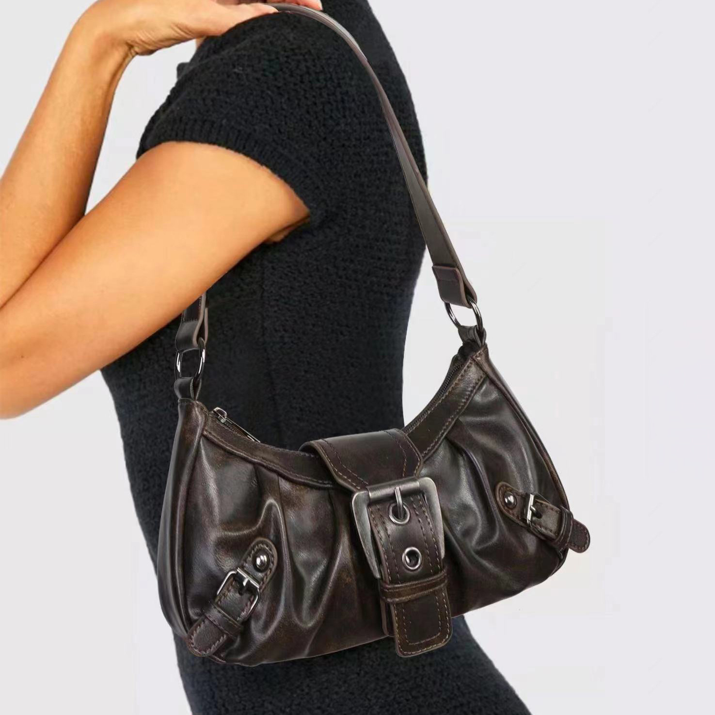 Hot Selling Melard Style Trendy Girl Wasteland Style Vintage Two-tone Leather Shoulder Bag Underarm Bag