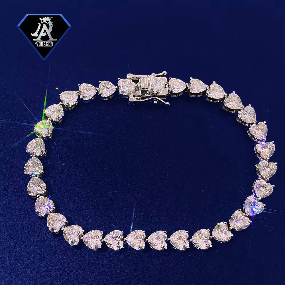 4mm Sier Plated PT950 Women's Full Heart Shape HW Style Silicon Stone Bracelet