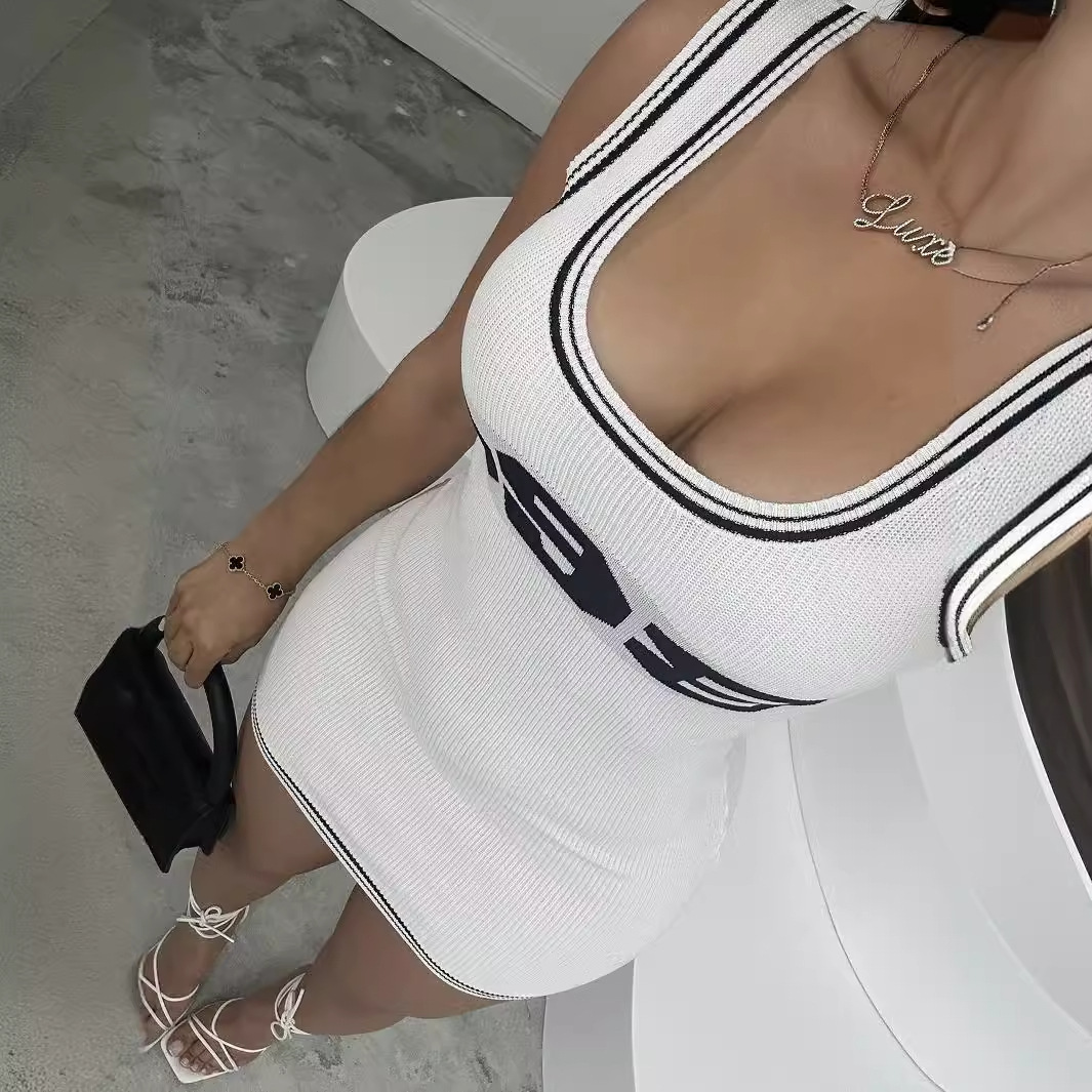 Designer T Shirt Summer New European And American Style Sporty Sexy Street Knitted Tight Letter Low Cut Dress Women S Fashion Essentials Summer Dress