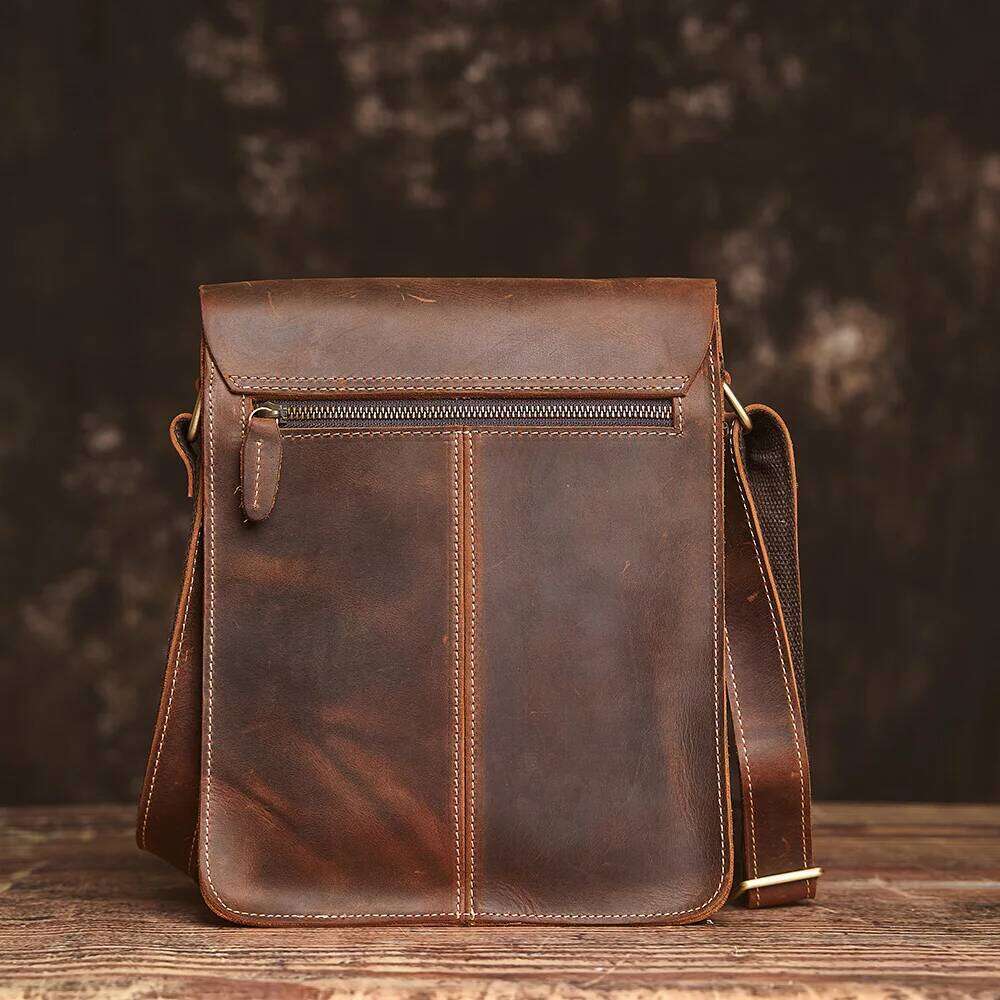 NUPUGOO Genuine Leather Men's Shoulder Retro Commuter Messenger Bag First Layer Cowhide Vertical Style