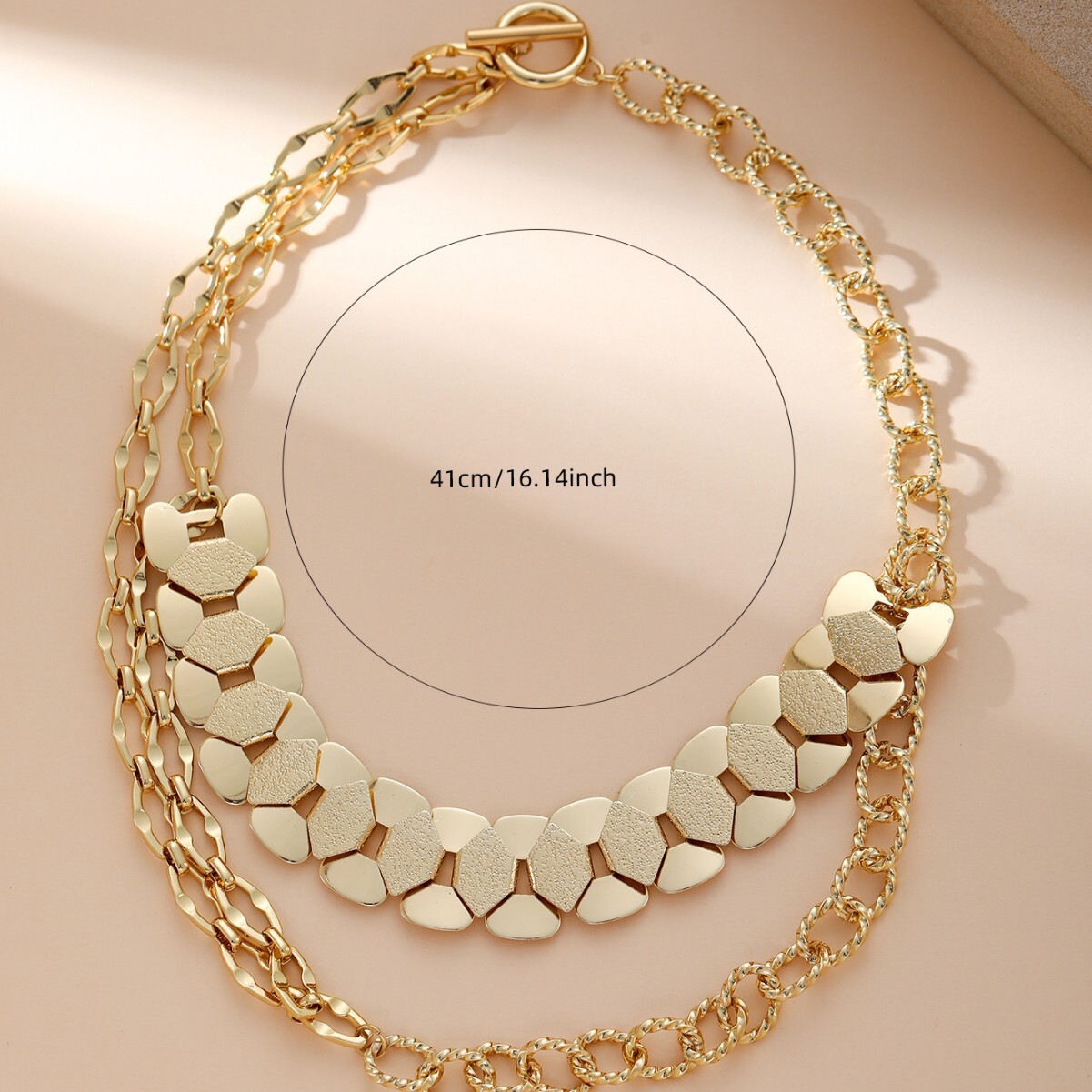 Style Geometric Patchwork Thick Bracelet Necklace Gold-Plated Titanium Steel Non-Fading Exaggerated Set