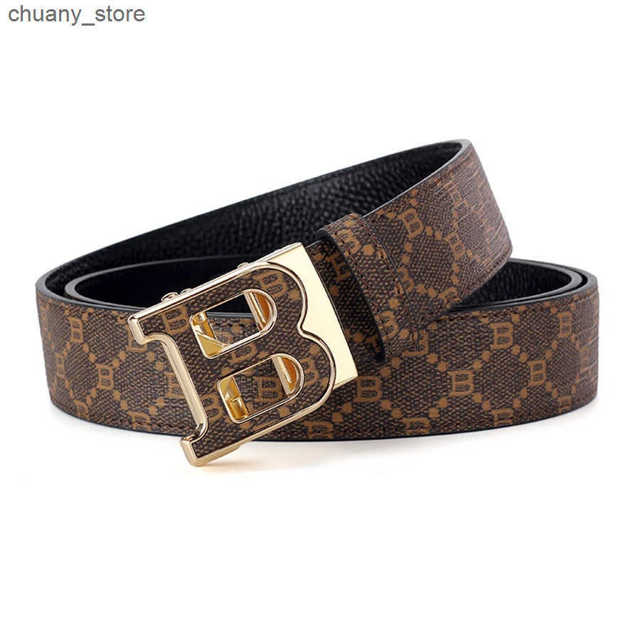 New Automatic Buckle Men Belt Fashionable B-Shaped Casual Business Belt Classic Letter Automatic Buckle PU Leather Belt z250602
