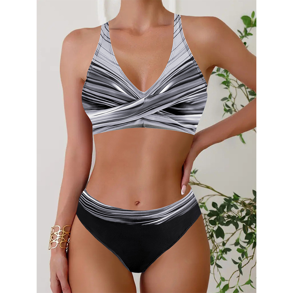 Outdoor Summer Beach Sexy Womenfree Shipping 2025 New Designer Shoes 2025 New Women's Split Striped Plus Size Bikini Sexy High Waisted Swimsuit F