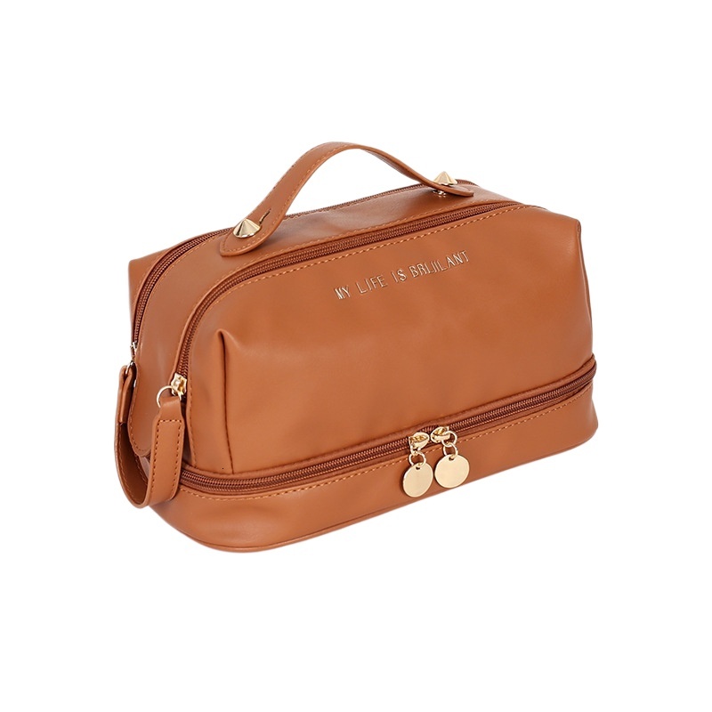 designer 2025 New PU Leather Handheld Makeup Bag Large Capacity Divider Board Skincare Storage Bag Simple Waterproof To