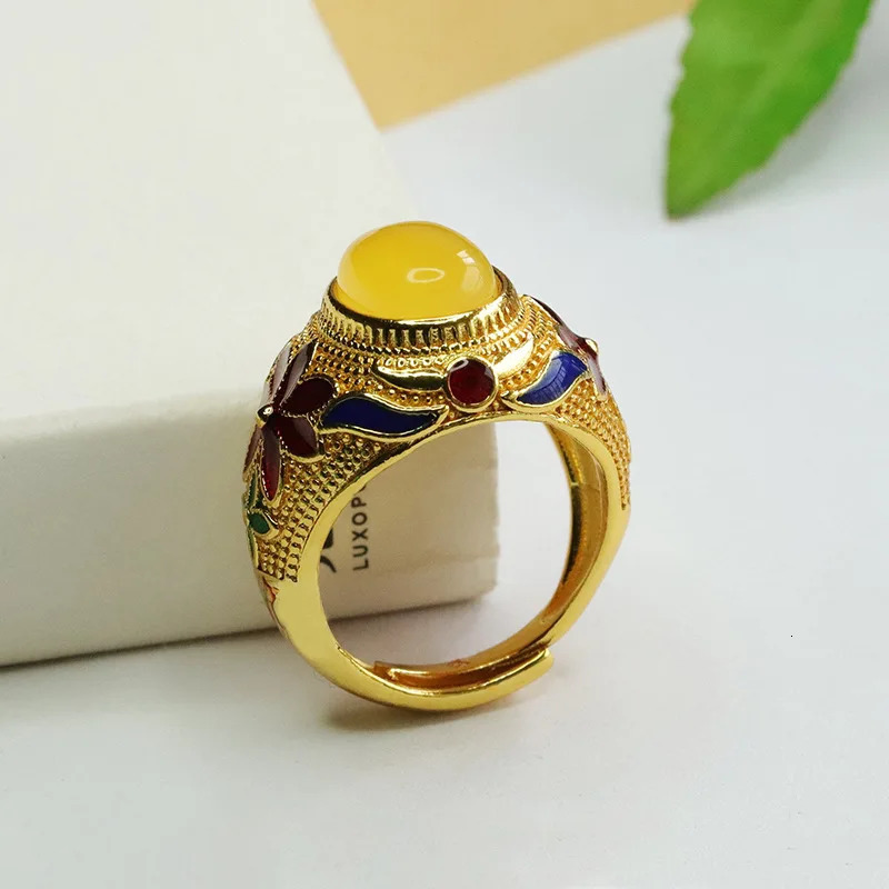 Natural Amber Ring Yellow Beeswax Finger Rings Finger Ring Jewelry 250526