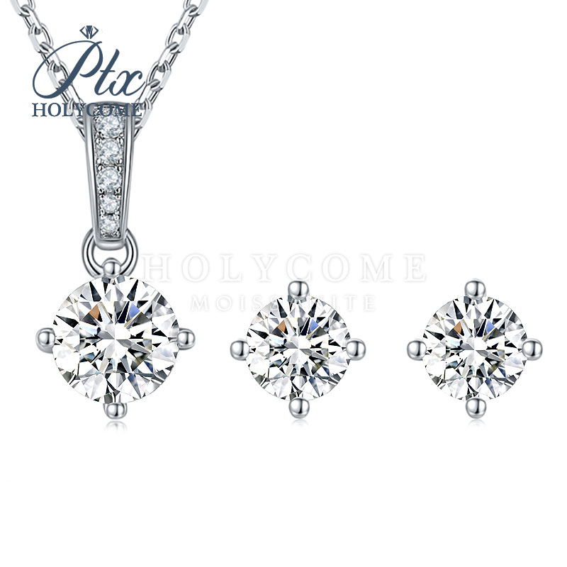 Fashion Earring Jewelry Moissanite Necklace GRA Certified Stud Earrings 4 Claw D Color VVS Moissanite Pendant Necklace for Women